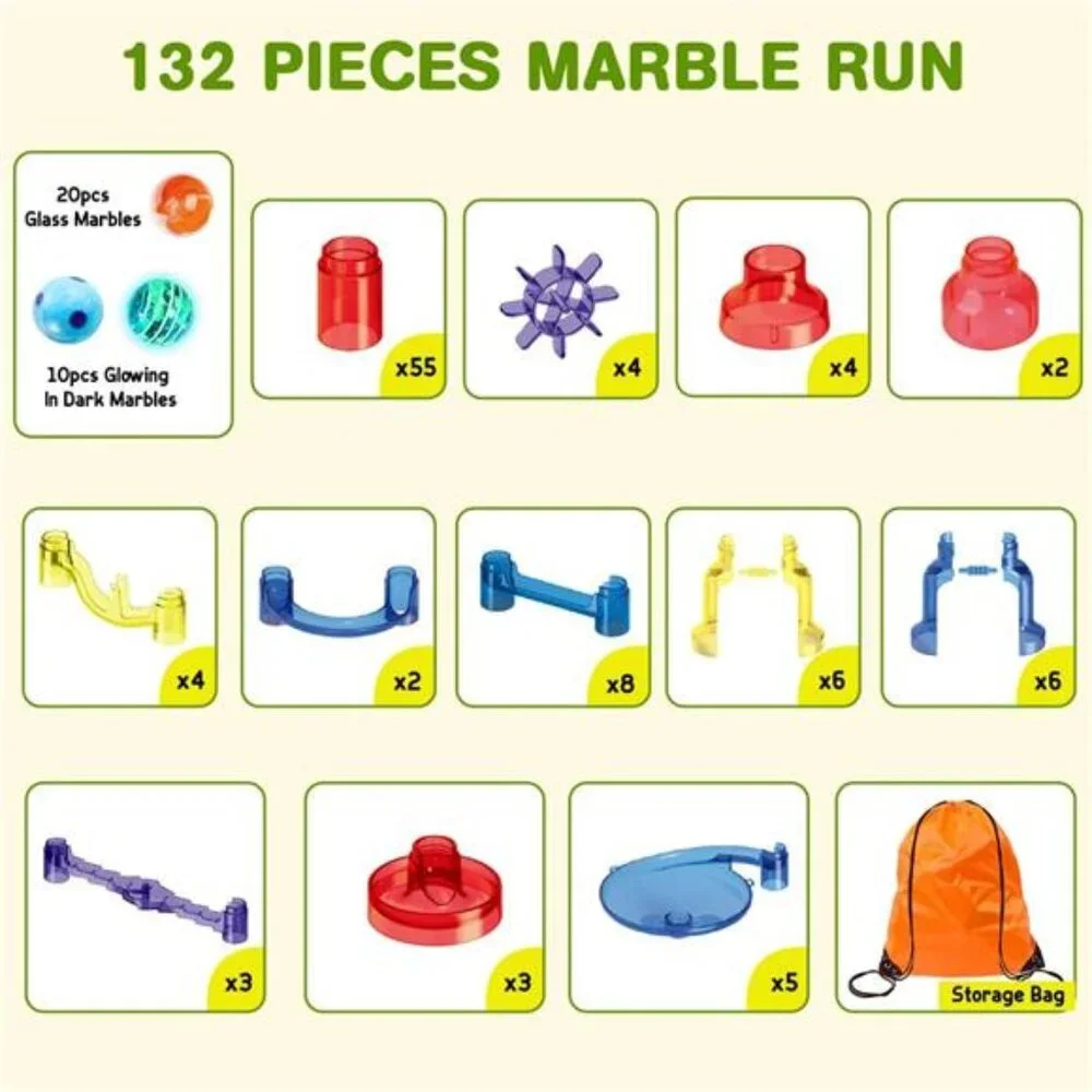 132Pcs Marble Maze Game Building Toy for Kid, Marble Track